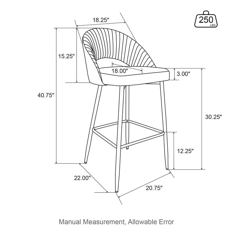 Glitzhome Modern Quilted Leatherette Tapered Legs Bar Stools Set of 2