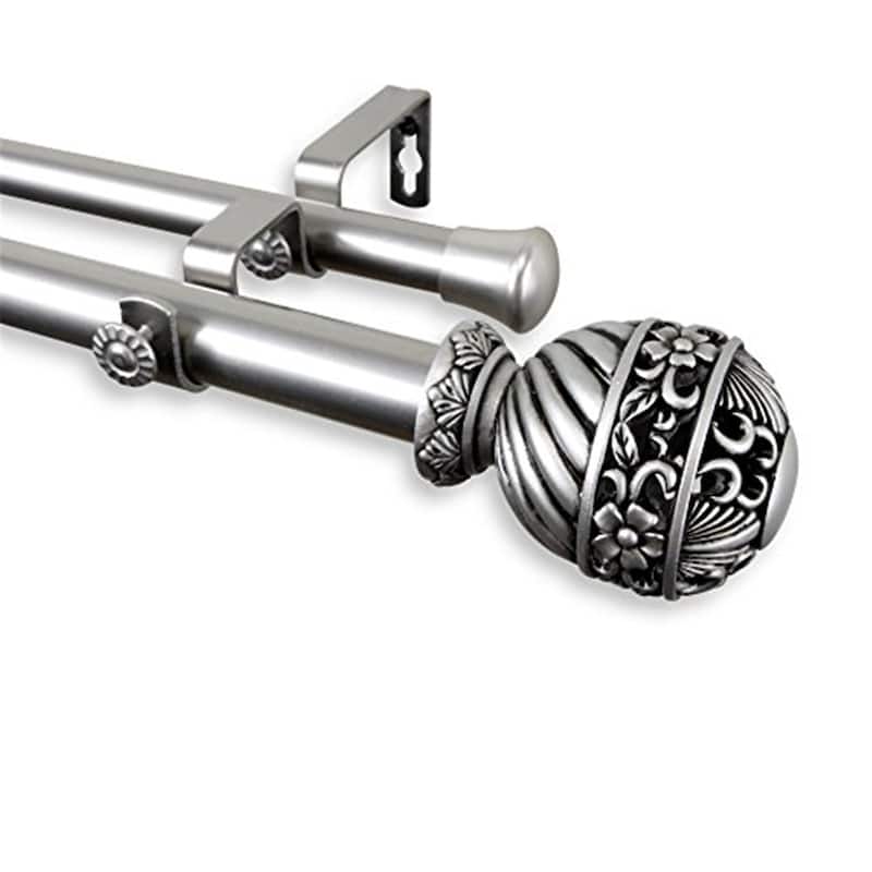 Double Curtain Rod Set - Satin Nickel Finish, Adjustable Length, Includes Finials & Brackets, Home Decor - 84