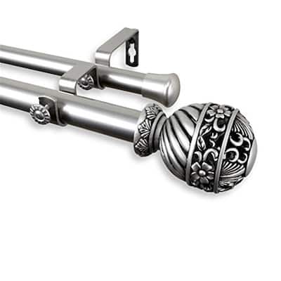 Double Curtain Rod Set - Satin Nickel Finish, Adjustable Length, Includes Finials & Brackets, Home Decor - 84