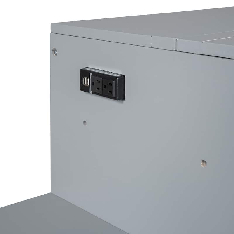 Queen Size Murphy Bed with USB Port, Large Drawer, and Wardrobe/Desk Combo - Versatile Gray Cabinet Bed