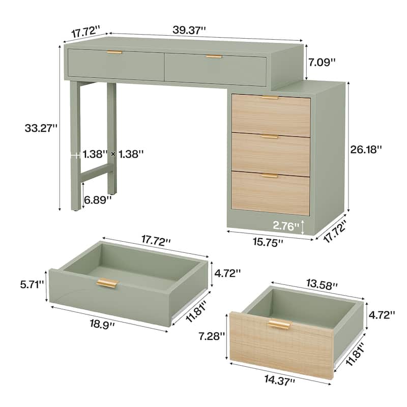Reversible Computer Desk with 5 Drawers for Home Office