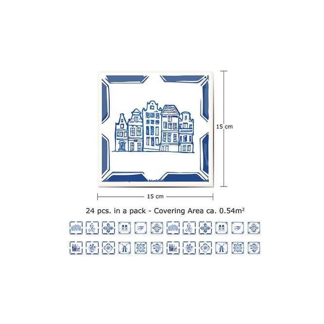 Walplus Dutch Blue Tile Stickers Peel and Stick Wall Stickers 6"x6"