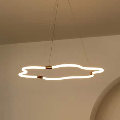 Vara 31.5" Contemporary Minimalist Metal/Acrylic Adjustable Dimmable Cloud Integrated LED Chandelier, by JONATHAN Y