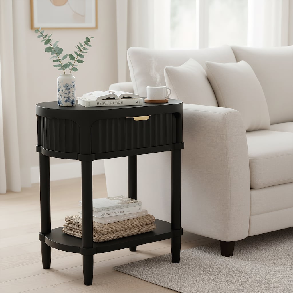 NightStand with Drawer - Modern Bedside Table with Open Shelf