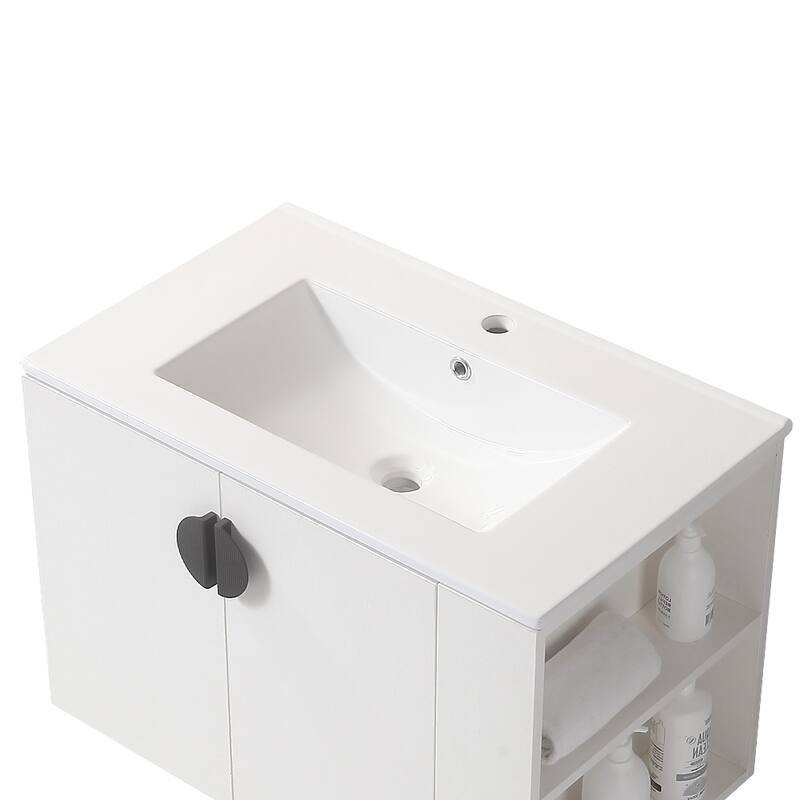 Bathroom Vanity with Sink, 2 Doors & Open Storage Shelf