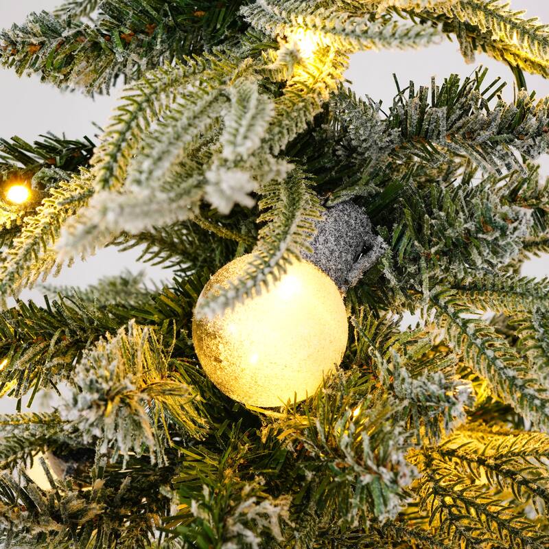 6FT Pre-Lit Spruce Snow Flocked Christmas Tree, Artificial Hinged Xmas Tree with LED Lights, Holiday Office Home Décor