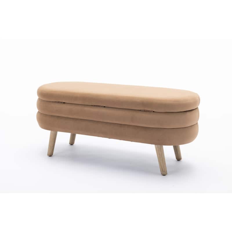 Velvet Fabric Storage Bench Bedroom Bench With Wood Legs For Living Room Bedroom Indoor