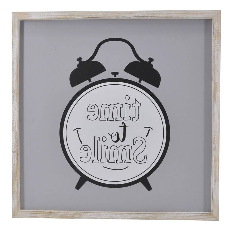 HomeRoots 16" X 16" Gray And White Time to Smile Wood Square Wall Decor