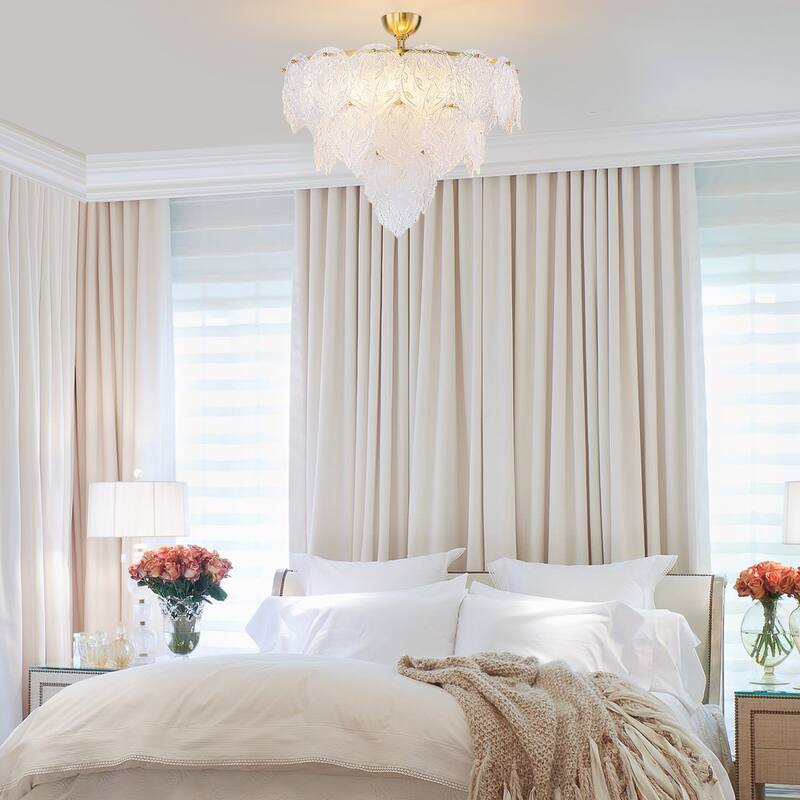 Luxury Gold Chandelier with Double-Tier Clear Glass Leaves
