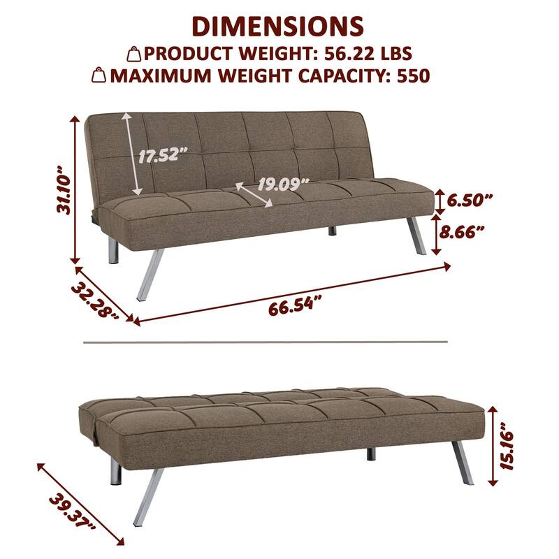 Modern Comfort Futon Sofa Bed - Tufted, Convertible, Linen Fabric, Sleeper Couch for Living Room or Guest Room