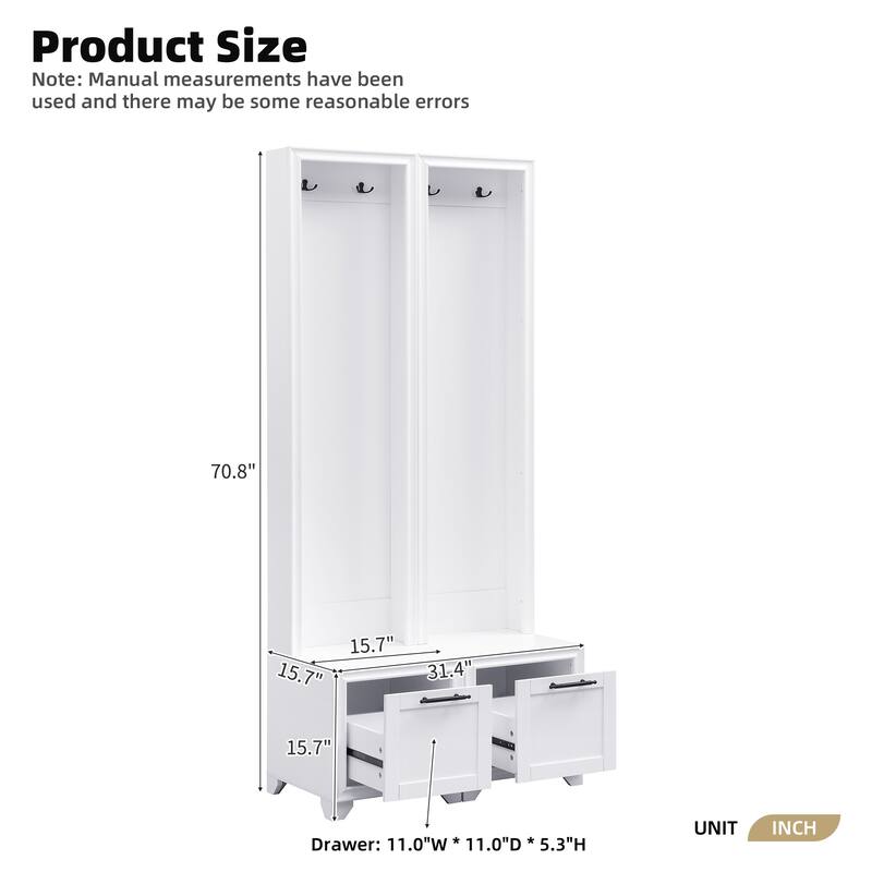 Modern Freestanding Coat Rack Set, Multi-Functional 3-in-1 Coat Rack with Bench, 2 Drawers and Hooks, for Hallways