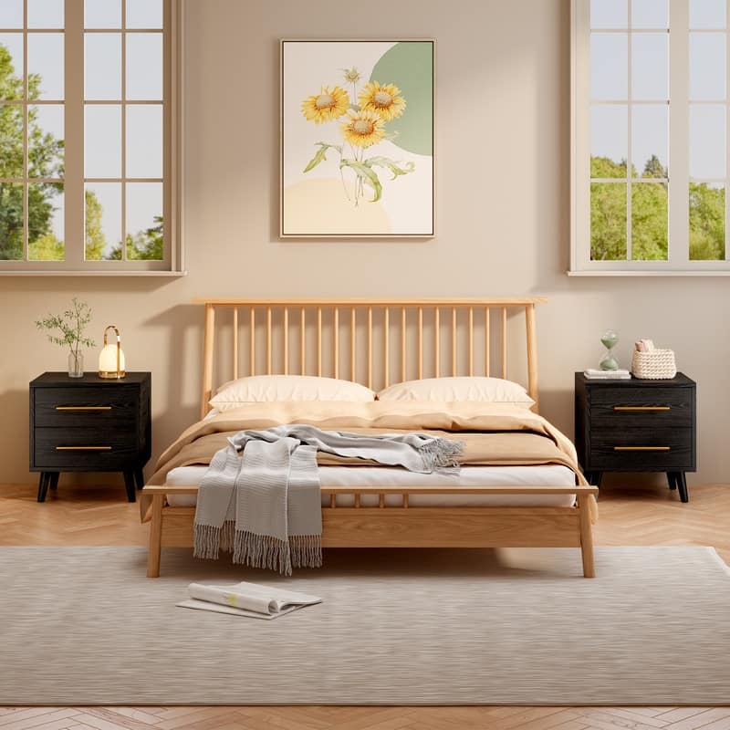 Modern Nightstand Bedside Table Storage, Side End Table for Bedroom with 2 Drawers