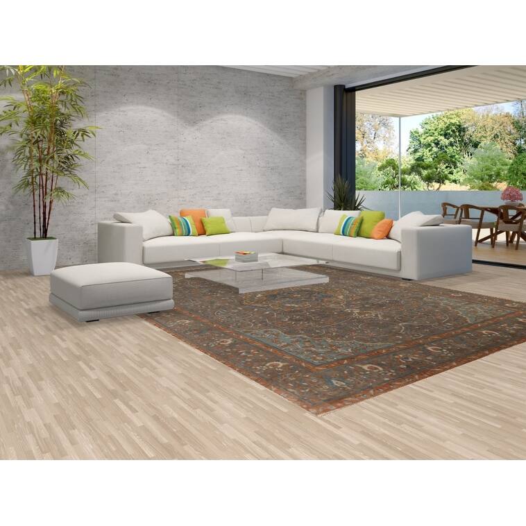 Gray Tabriz Persian Vintage Area Rug Handmade Wool Carpet - 9'10"x 13'1"