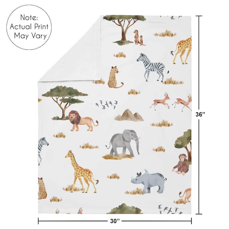 Jungle Animals Baby Receiving Security Swaddle Blanket Green Grey Black and White Safari Elephant Giraffe Lion Leopard Cheetah