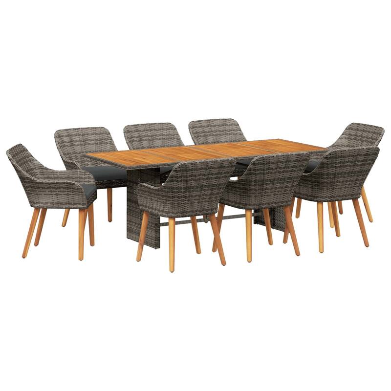 vidaXL Garden Dining Set with Cushion 9 pcs Grey Poly Rattan - 24.61 x 21.65 x 32.28 in