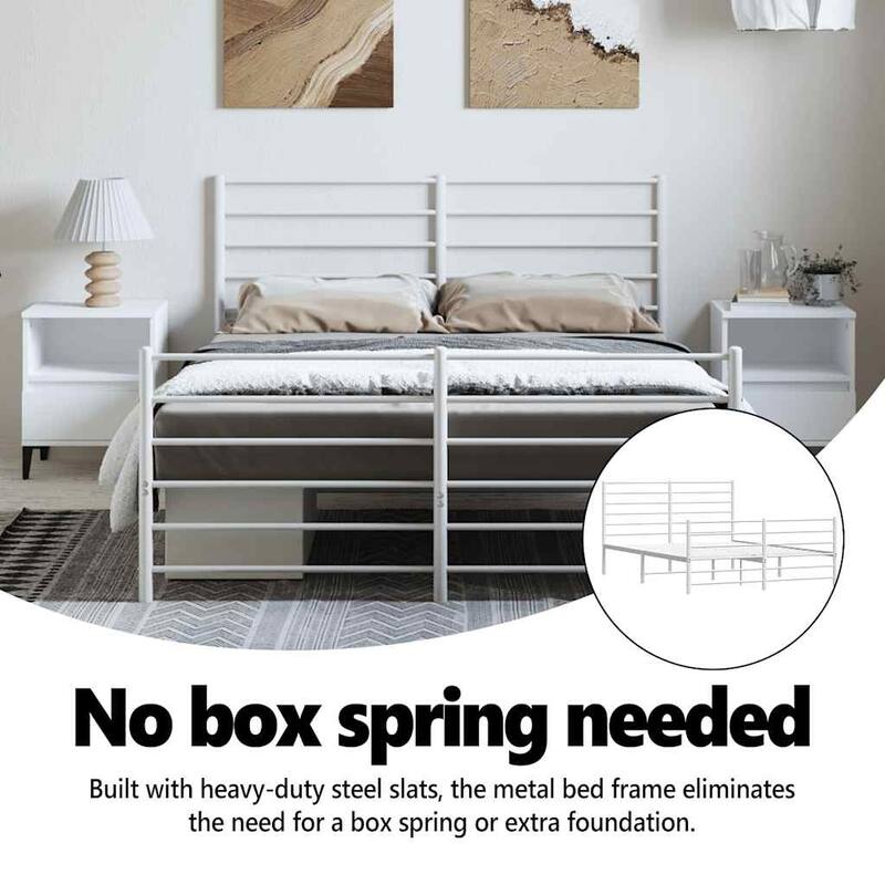 vidaXL Metal Bed Frame with Headboard, No Mattress