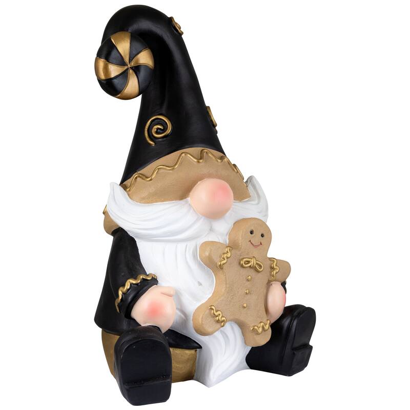 Gnome Holding Gingerbread Man Cookie Christmas Decoration - 13" - Black