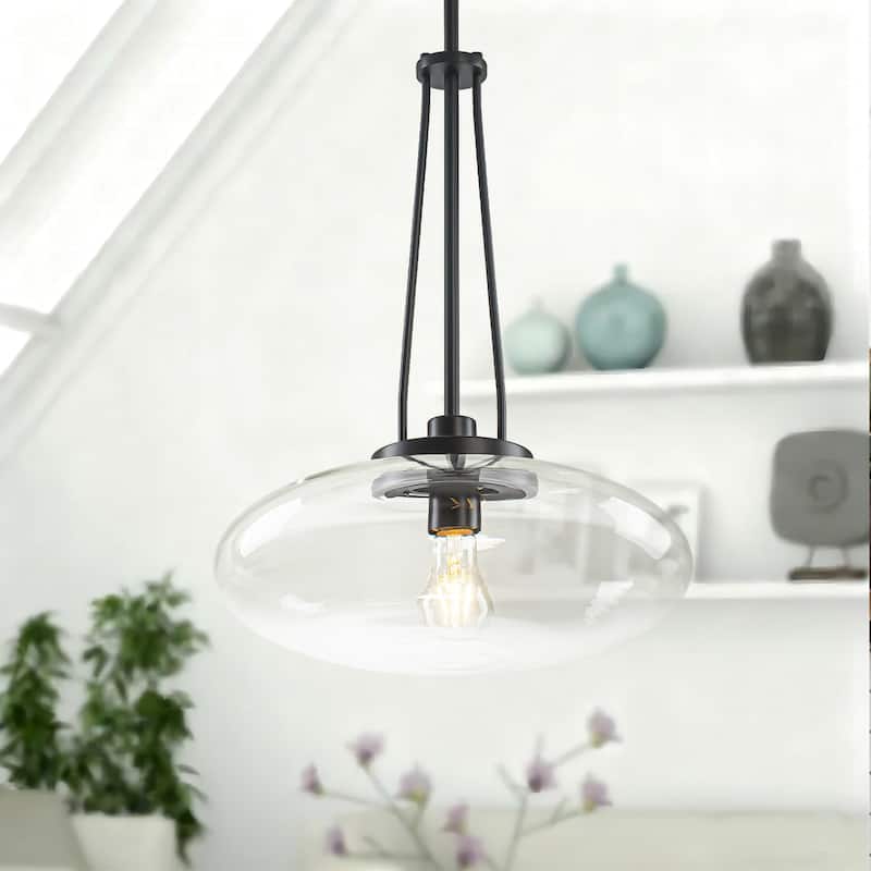 1-Light Matte Black/Brushed Brass Industrial Modern Glass Pendant Light with Swivel Head for Dining Bar & Bedroom