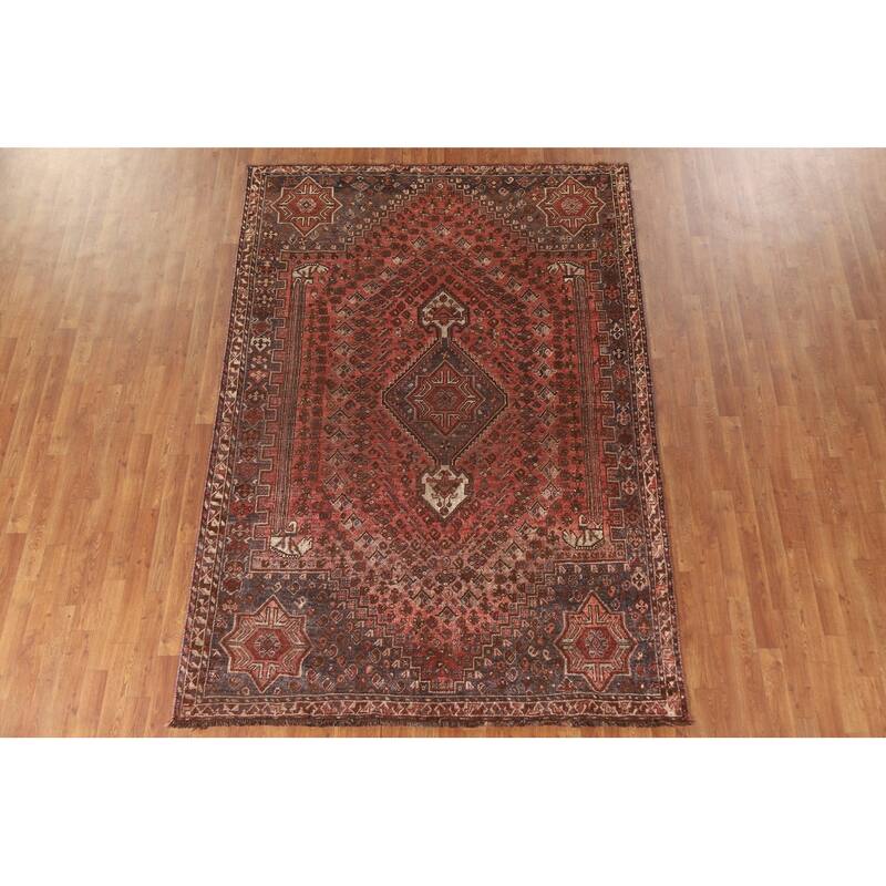 Traditional Qashqai Persian Antique Area Rug Handmade Wool Carpet 6'1
