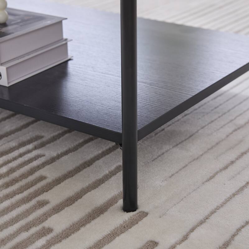 Anmytek 30.7" Storage Bench with Metal Frame Living Room and Entryway Seating with Shelf