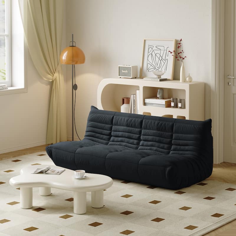 3 Seats Lazy Floor Sofa, Teddy Velvet Sofa Bean Bag Couch - Black