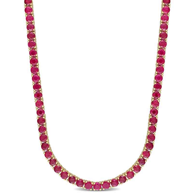 Miadora 16 1/5ct TGW Ruby Tennis Necklace in 14k Yellow Gold