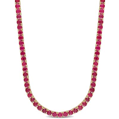 Miadora 16 1/5ct TGW Ruby Tennis Necklace in 14k Yellow Gold