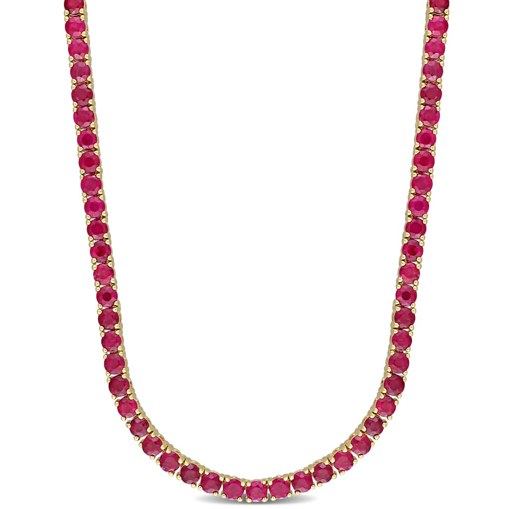 Miadora 16 1/5ct TGW Ruby Tennis Necklace in 14k Yellow Gold