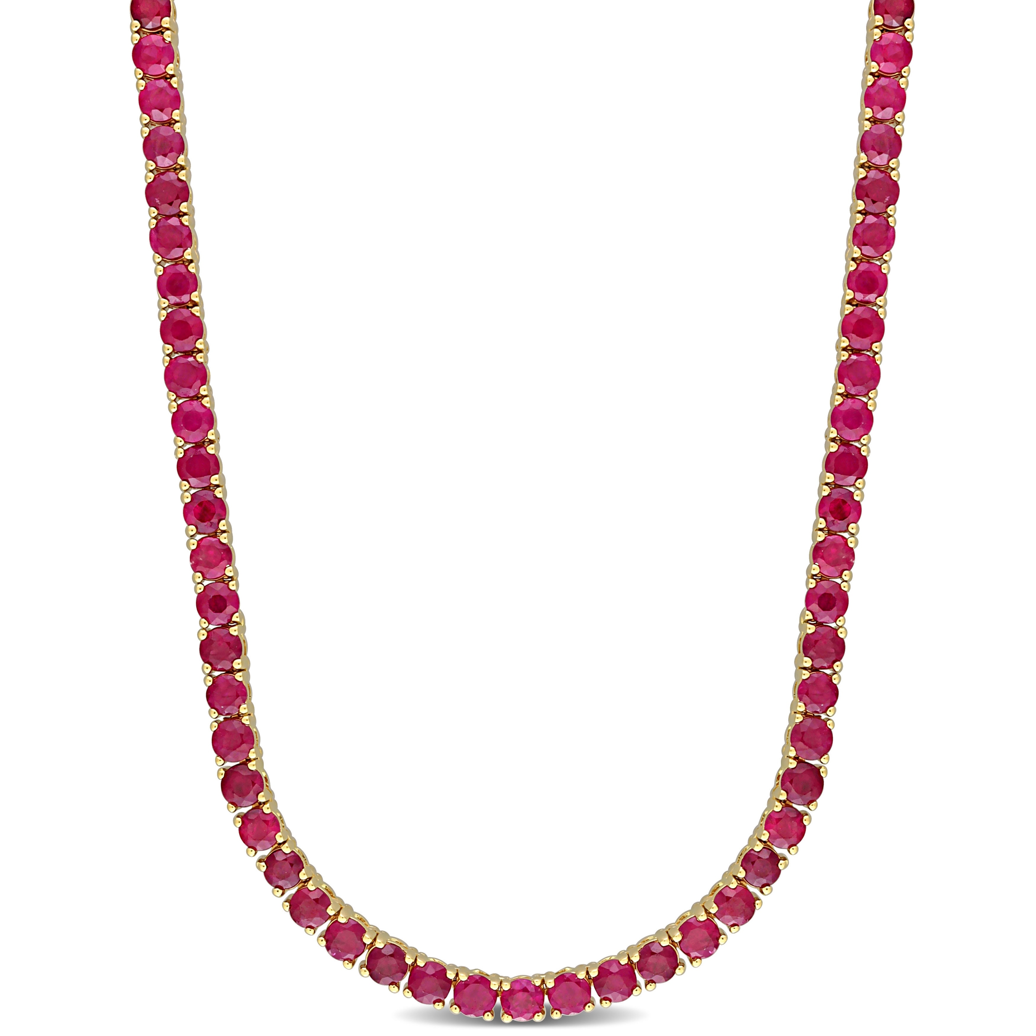Miadora 16 1/5ct TGW Ruby Tennis Necklace in 14k Yellow Gold