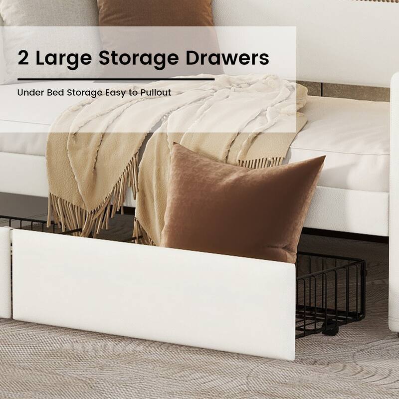 Twin Size Daybed with 2 Drawers, LED Lights and Charging Station