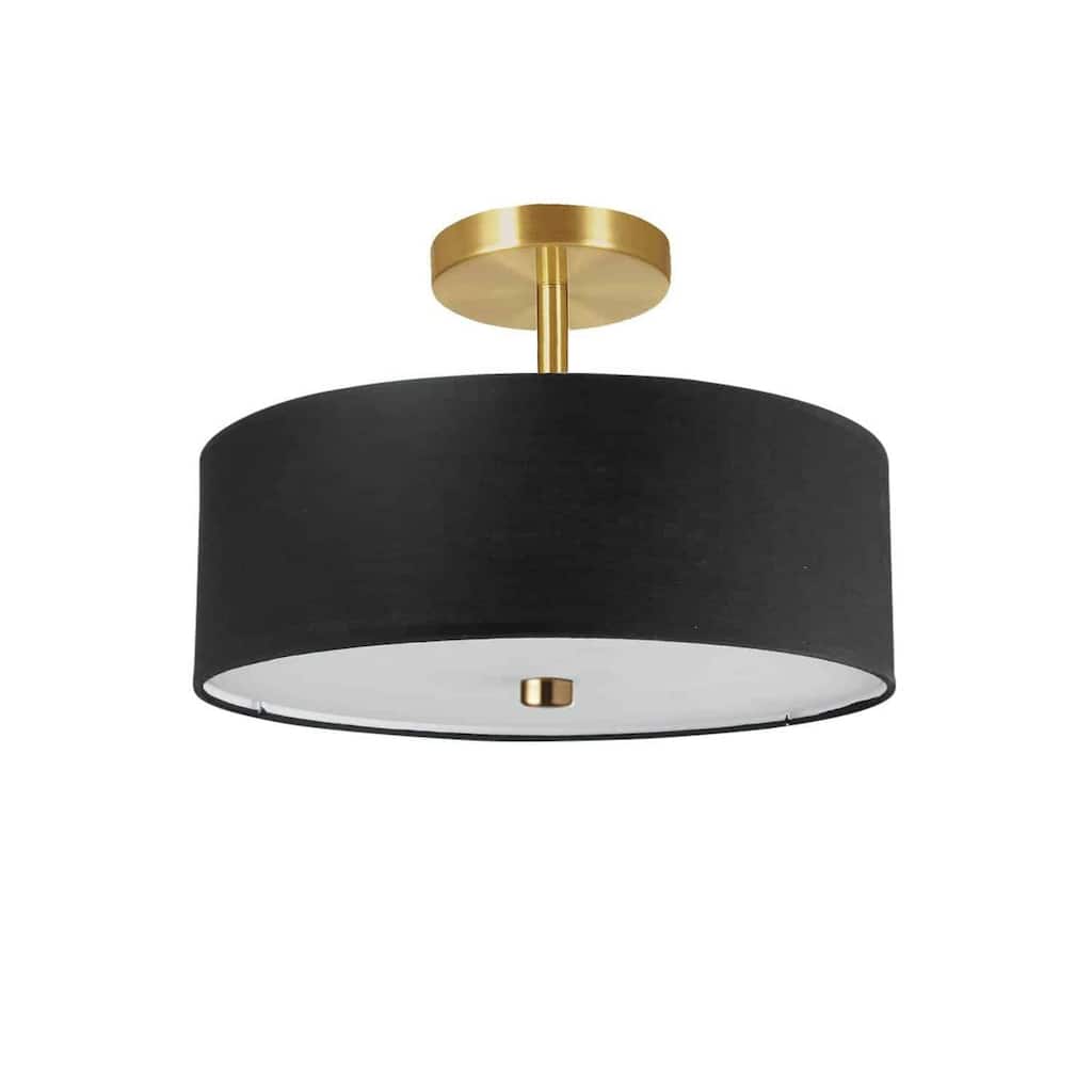 Semi-Flush Mount Light - 3 Light Black Shade - Bedroom Foyer Living Room Ceiling Fixture - 14.25