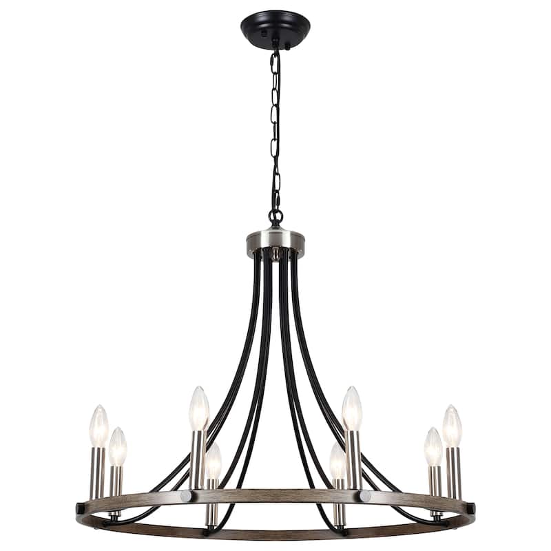 8-Light 25.59 in. Rustic Wagon Wheel Chandelier for Kitchen Living Room