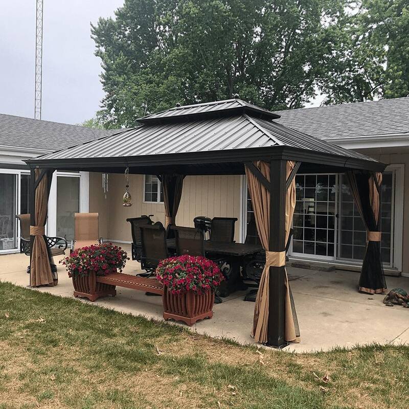PURPLE LEAF Outdoor Gazebo Aluminum Frame Galvanized Steel Hardtop Gazebo - 12ft x 16ft - Beige