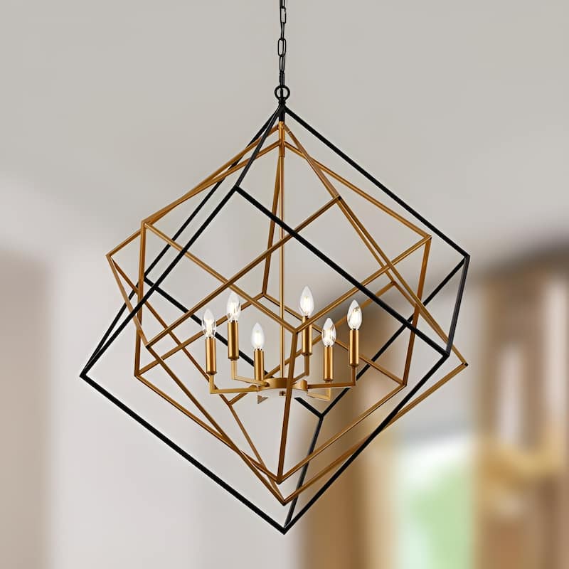 6 Light interlocked Geometric Cube Chandelier Double Touch Finish