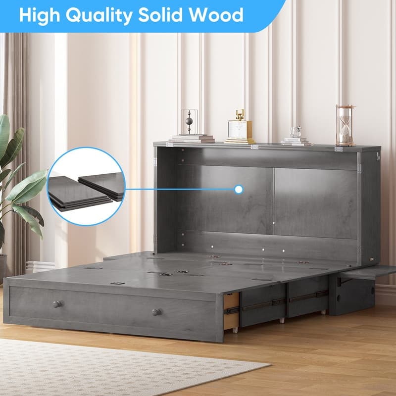 Mixoy Murphy Bed with Mattress,Cube Foldable Cabinet Bed with Charging Station
