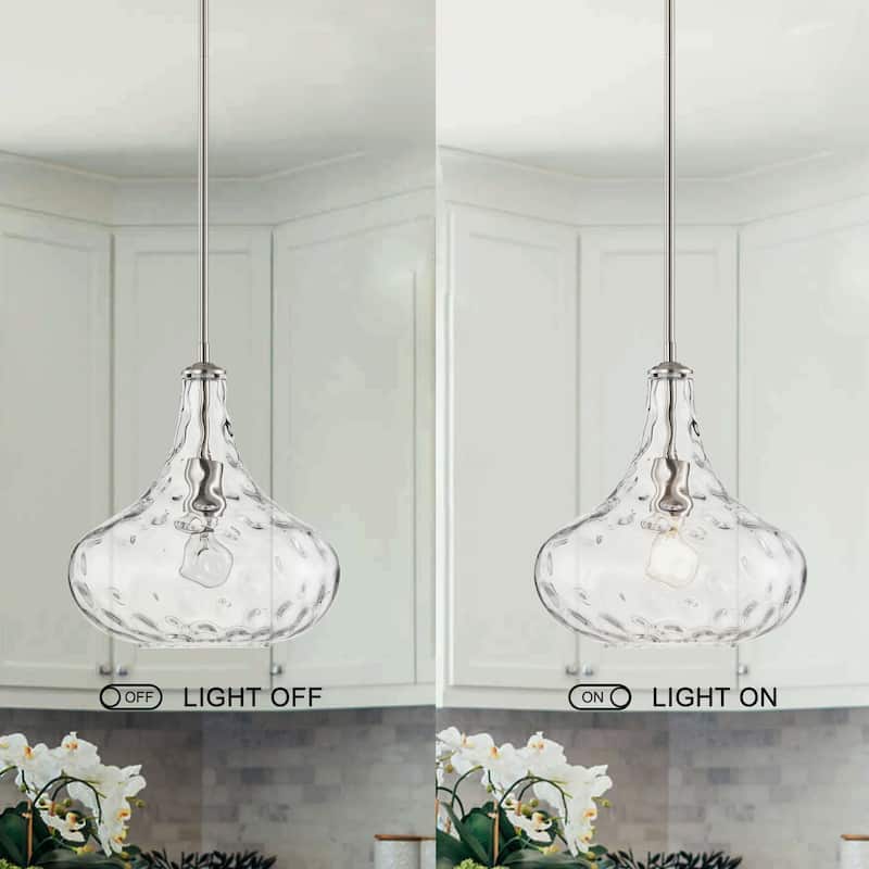 Adriana Modern Single Light Textured Glass Pendant Chandelier - Satin Nickel