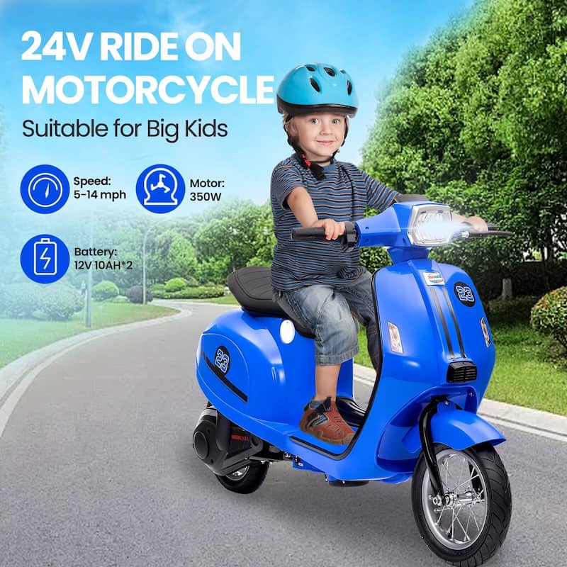 Electric Motorcycle for Big Kids, 24V 350W Kids Ride on Moped