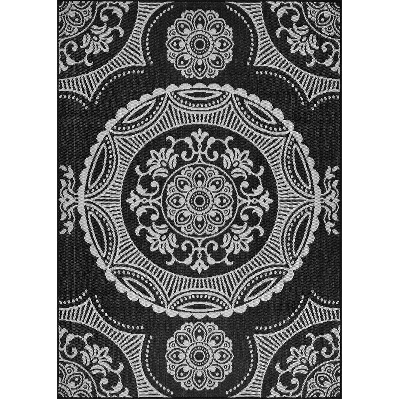 Beverly Rug Blue Medallion Indoor Outdoor Rug, Outside Carpet for Patio, Deck, Porch