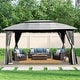 preview thumbnail 1 of 16, Gazebo 10x14FT, Outdoor Gazebo with Double Roofs, Privacy Curtains, Mosquito Nettings, Heavy Duty Metal Frame Party Tent Gray
