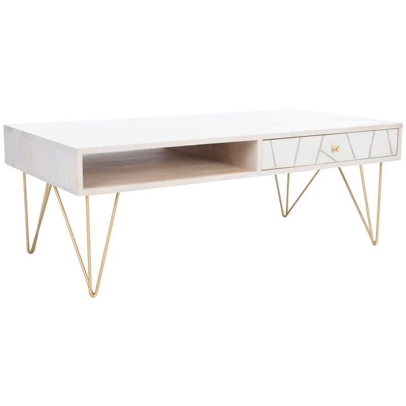 SAFAVIEH Nilgun 1-Drawer 1-Shelf Living Room Coffee Table - 43" W x 21.6" L x 16" H - 43Wx22Dx16H