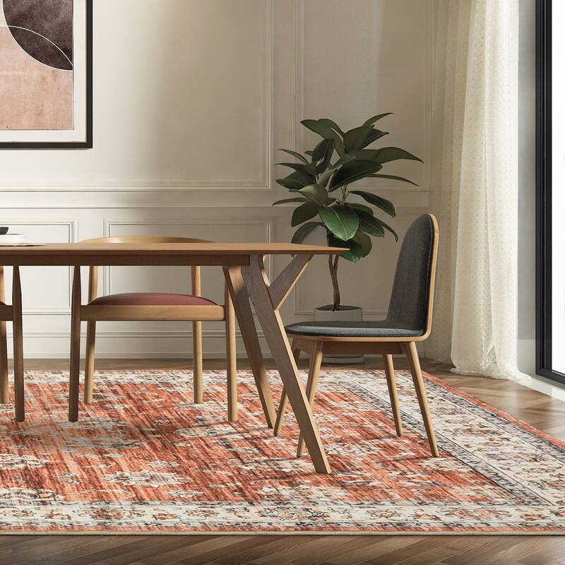 Glitzhome Traditional Distressed Floral Boho Printed Oriental Area Rugs