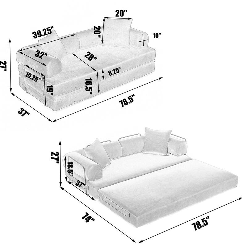 4-in-1 Convertible Modular Sleeper Sofa Bed with Foldable Design