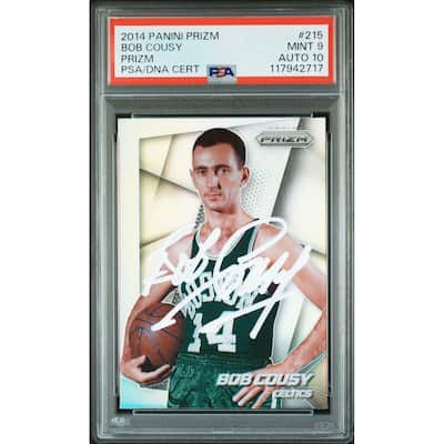 Bob Cousy 2014 Panini Prizm Silver Signed Basketball Card #215 Graded PSA 9 Auto 10 Cert # 117942717 - 8' x 11'