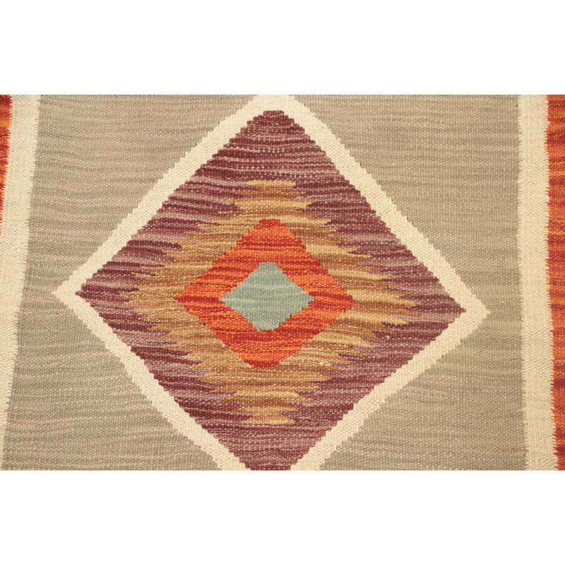 Hand Woven Oriental 100% Wool Carpet Southwestern Tribal Beige & Ivories Kilim Runner Rug - 5' 9'' X 2' 0''
