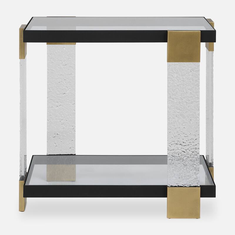 Tempered Glass Top Side Table - 25" - Satin Black