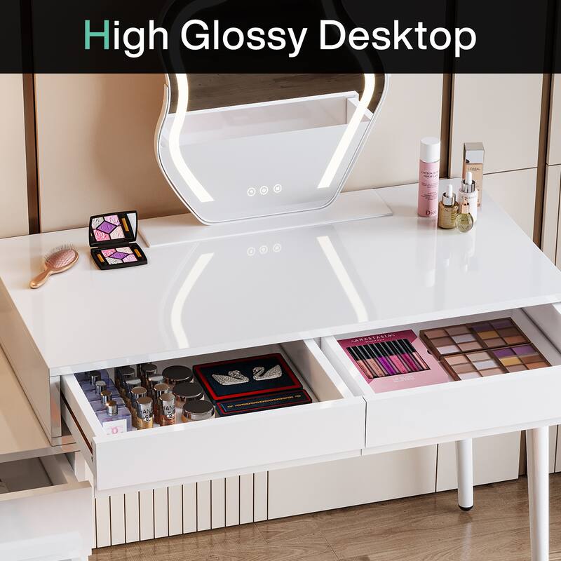 Reversible Computer Desk with Drawers, Modern Home Office Desk with Storage Drawers