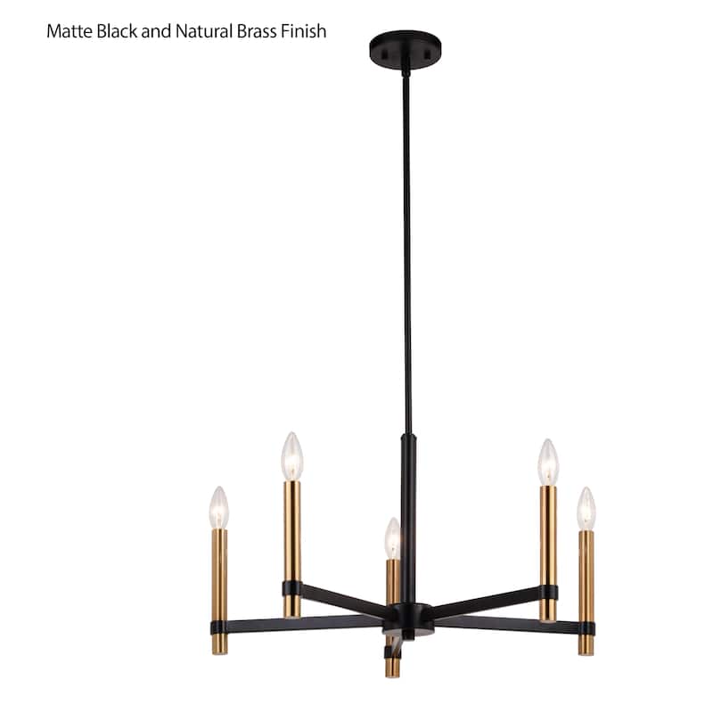 Damen 5 Light Black and Brass Contemporary Candle Chandelier - 25-in W x 18.5-in H x 25-in D