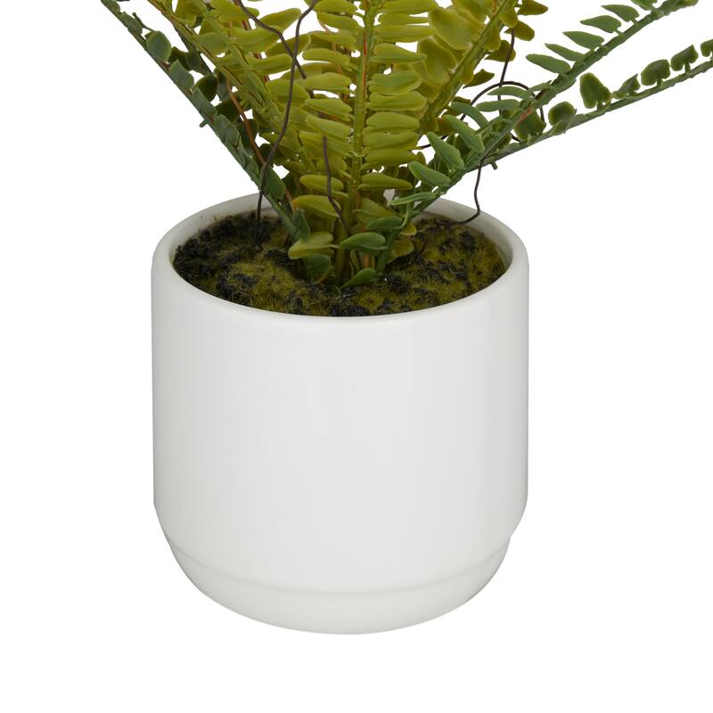 Faux Foliage Fern Artificial Plant with Realistic Leaves and White Ceramic Pot - Green - Roche River Decor - 10"W x 15"L x 12"H