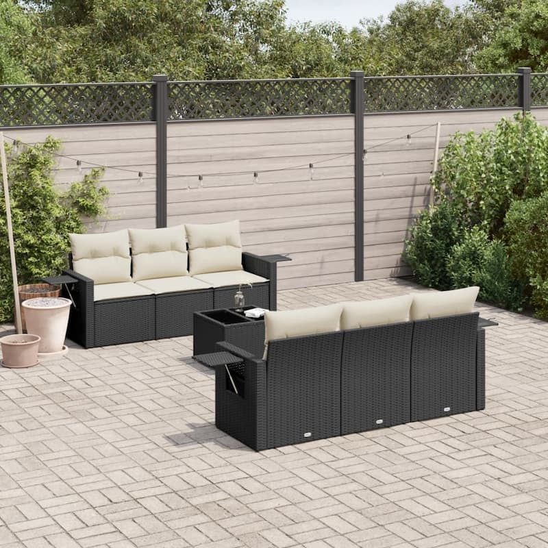 vidaXL Patio Sofa Set with Cushions Outdoor Furniture 7 Piece Poly Rattan - Black - 24.4 x 33.5 x 27.2