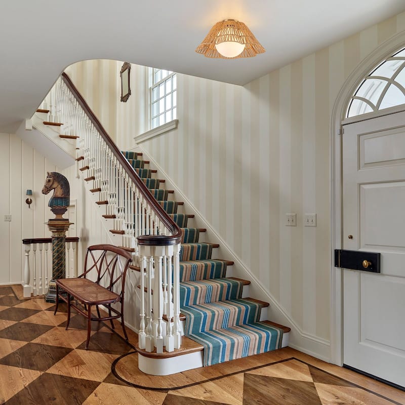 17.9'' Frosted Glass Natural Rattan Semi Flush Mount 1-Light